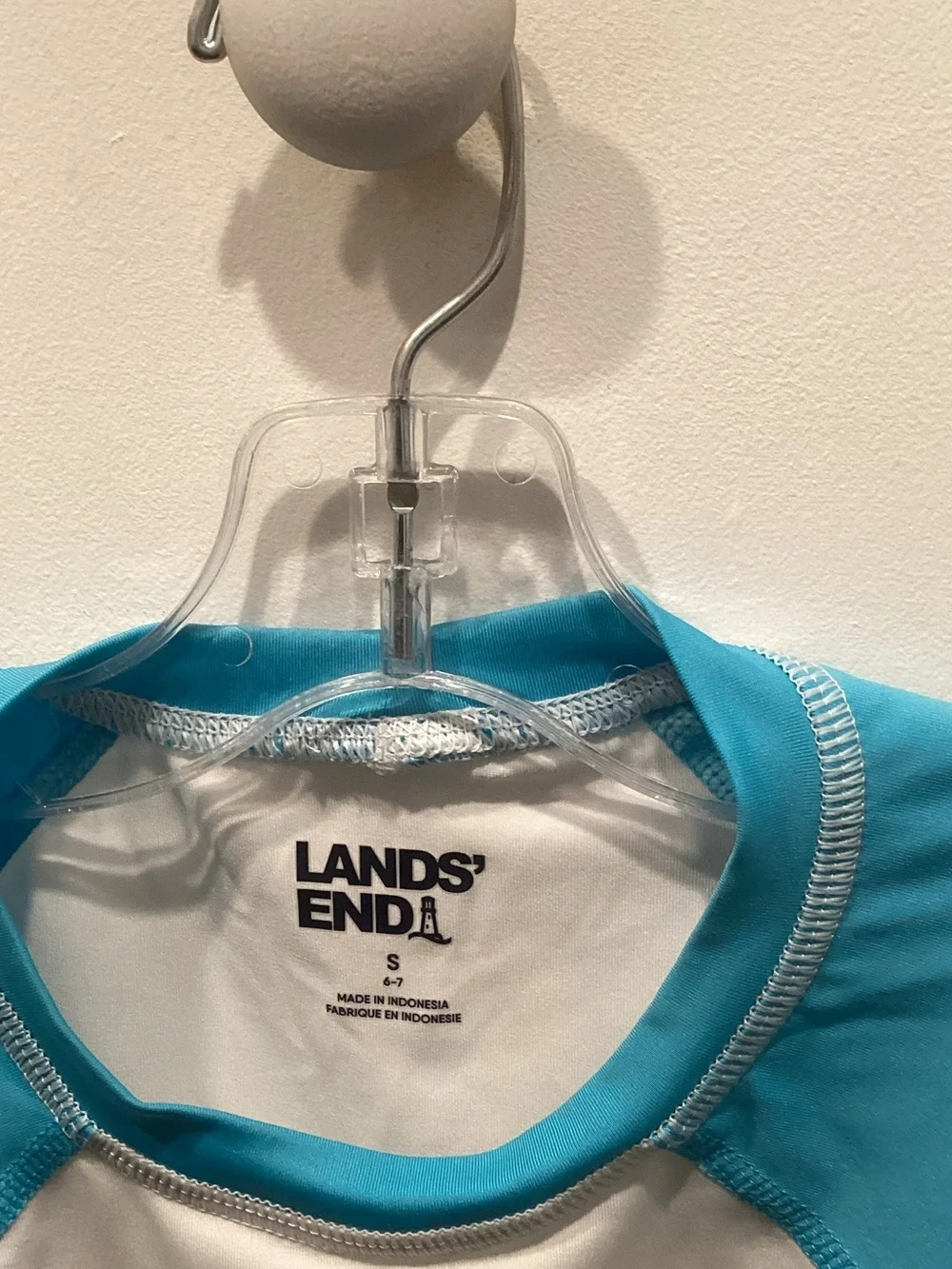 Lands' End White & Aqua Boys' Shark Swim Top kids size 6-7